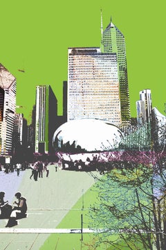 Riflessi di Chicago (Paesaggio urbano, Street Art, Vibrante, Graffiti, Stampa su metallo)