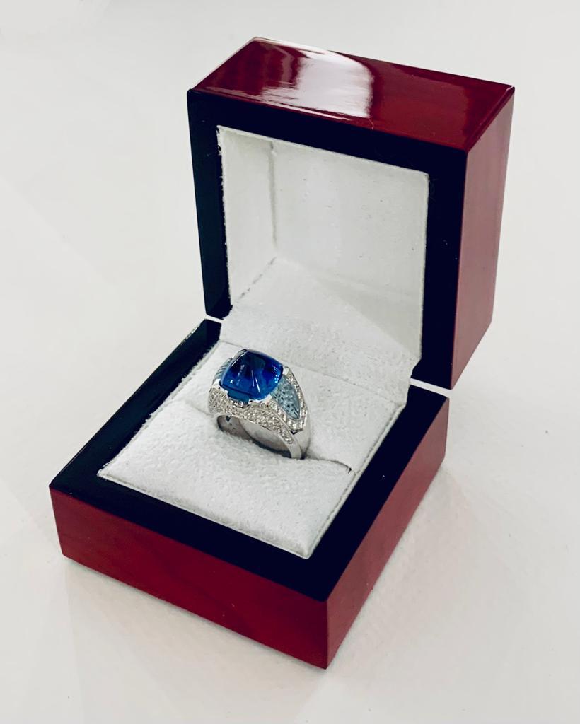 Contemporain SCAVIA Katrina Bague saphir naturel, diamants et topaze bleue en vente