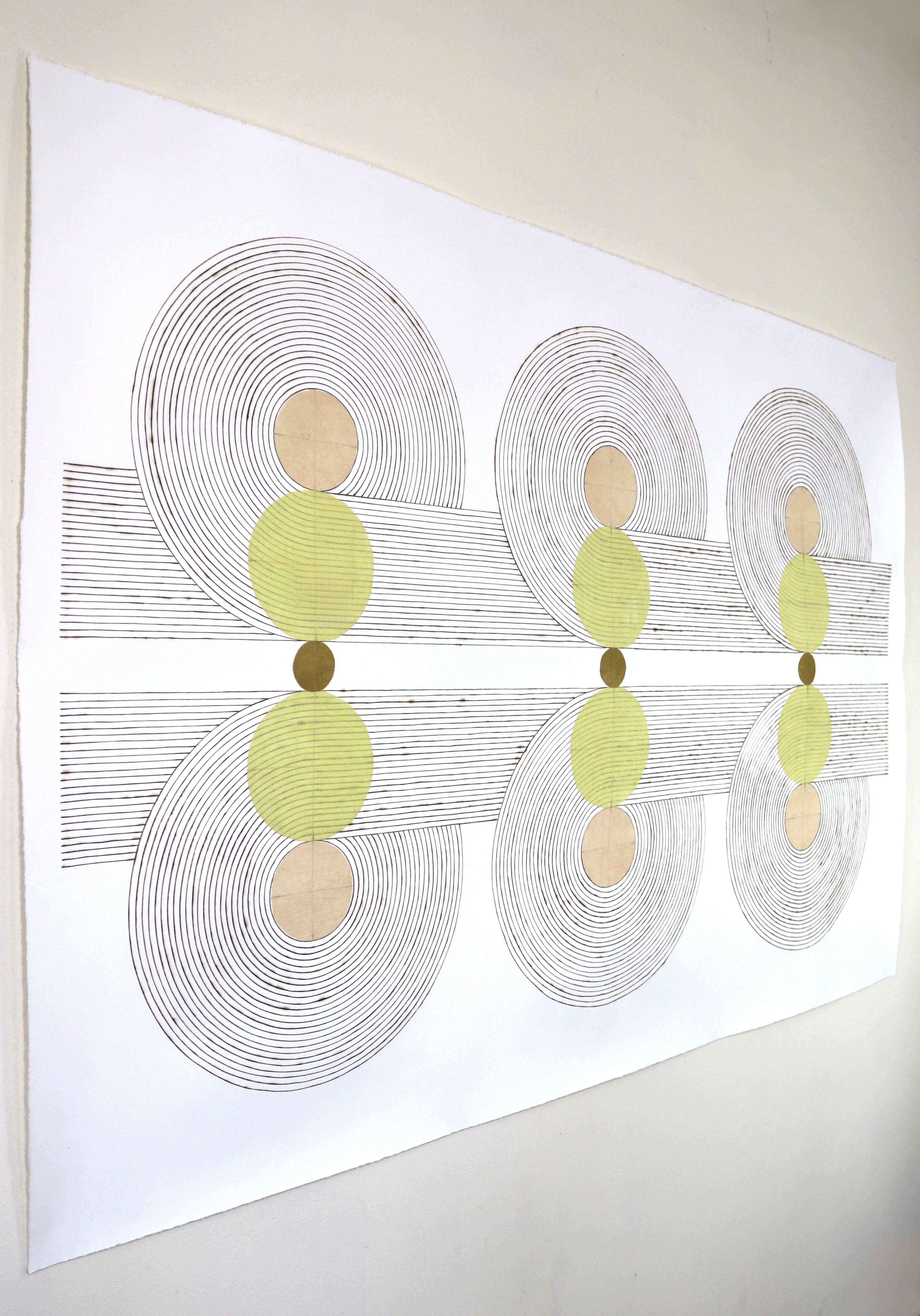 hand burnt lines & hand dyed fabric on paper