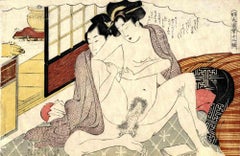 Shunga - Original Woodcut by Katsukawa Schuncho - Mid-18th Century