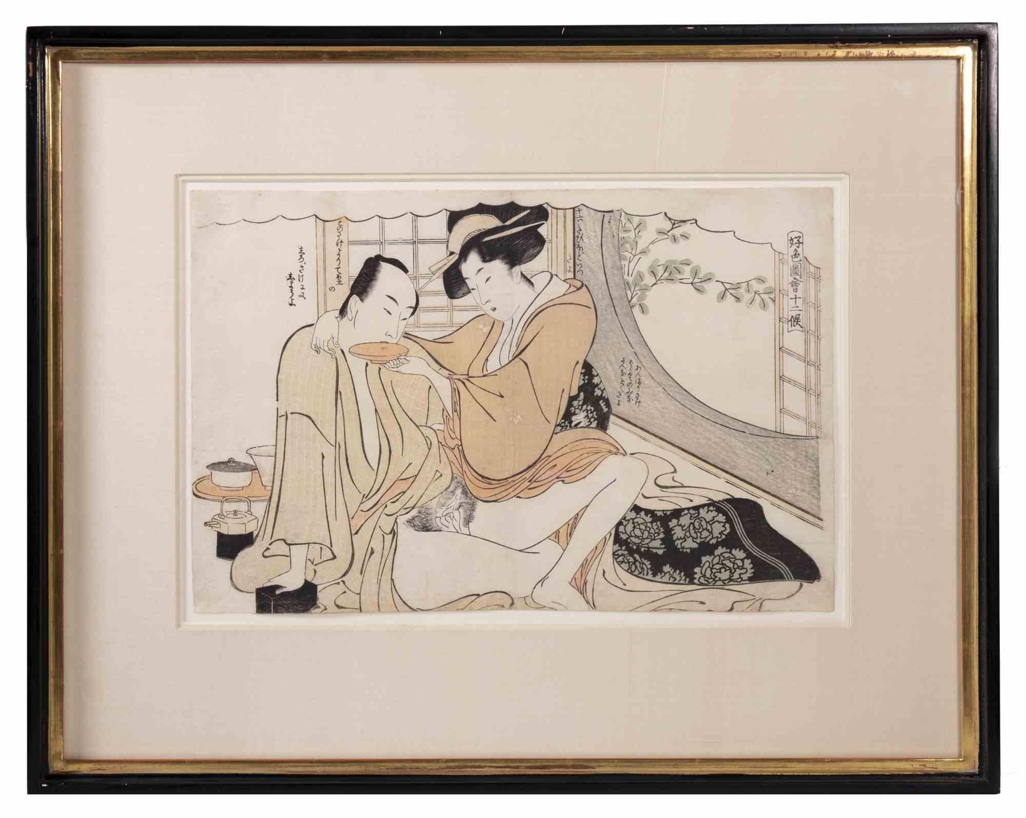 Photo du printemps -  Gravure sur bois de Katsukawa Schuncho - Milieu du 18e siècle - Print de Katsukawa Shunshō