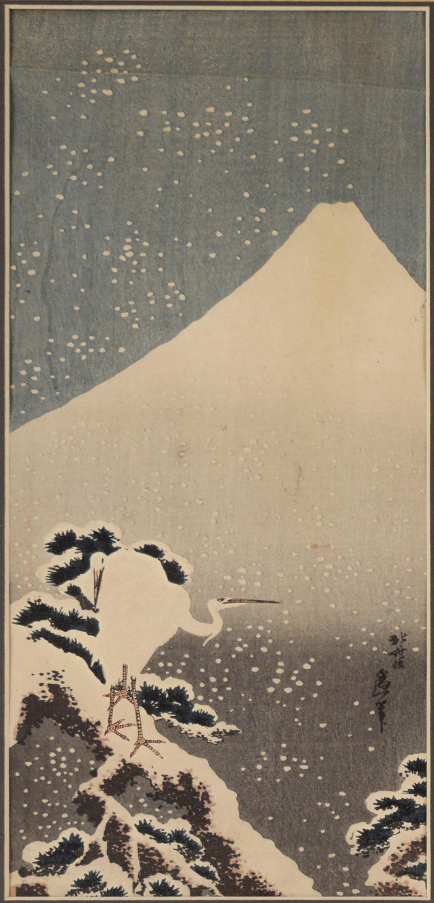 Egret and Mt. Fuji - Woodblock Print 2