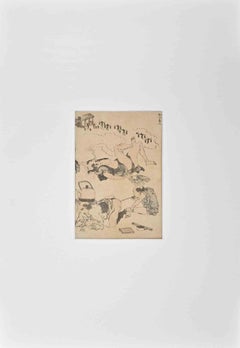 Scène érotique avec des voyageurs... - Gravure sur bois de Katsushika Hokusai - Fin du XIXe siècle