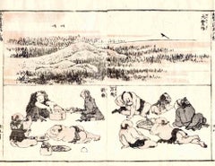 Farmers Eating - Original Woodcut Print by Katsushika Hokusai - 1814