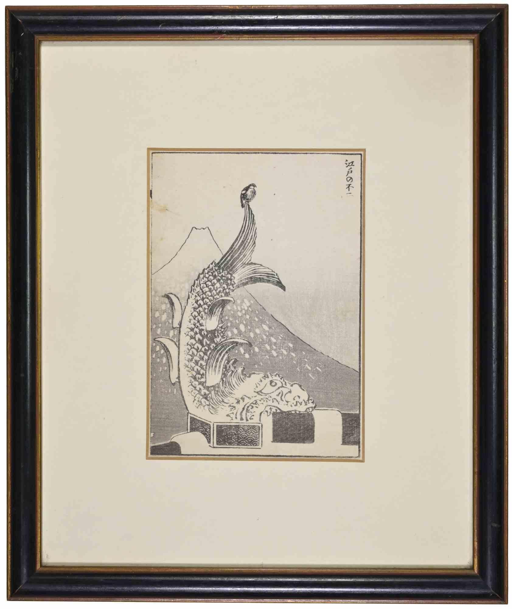 Stampa xilografica realizzata da Hokusai nel 1834.

Dalla serie "Cento vedute del Monte Fuji".

Buone condizioni e pochi segni di invecchiamento.