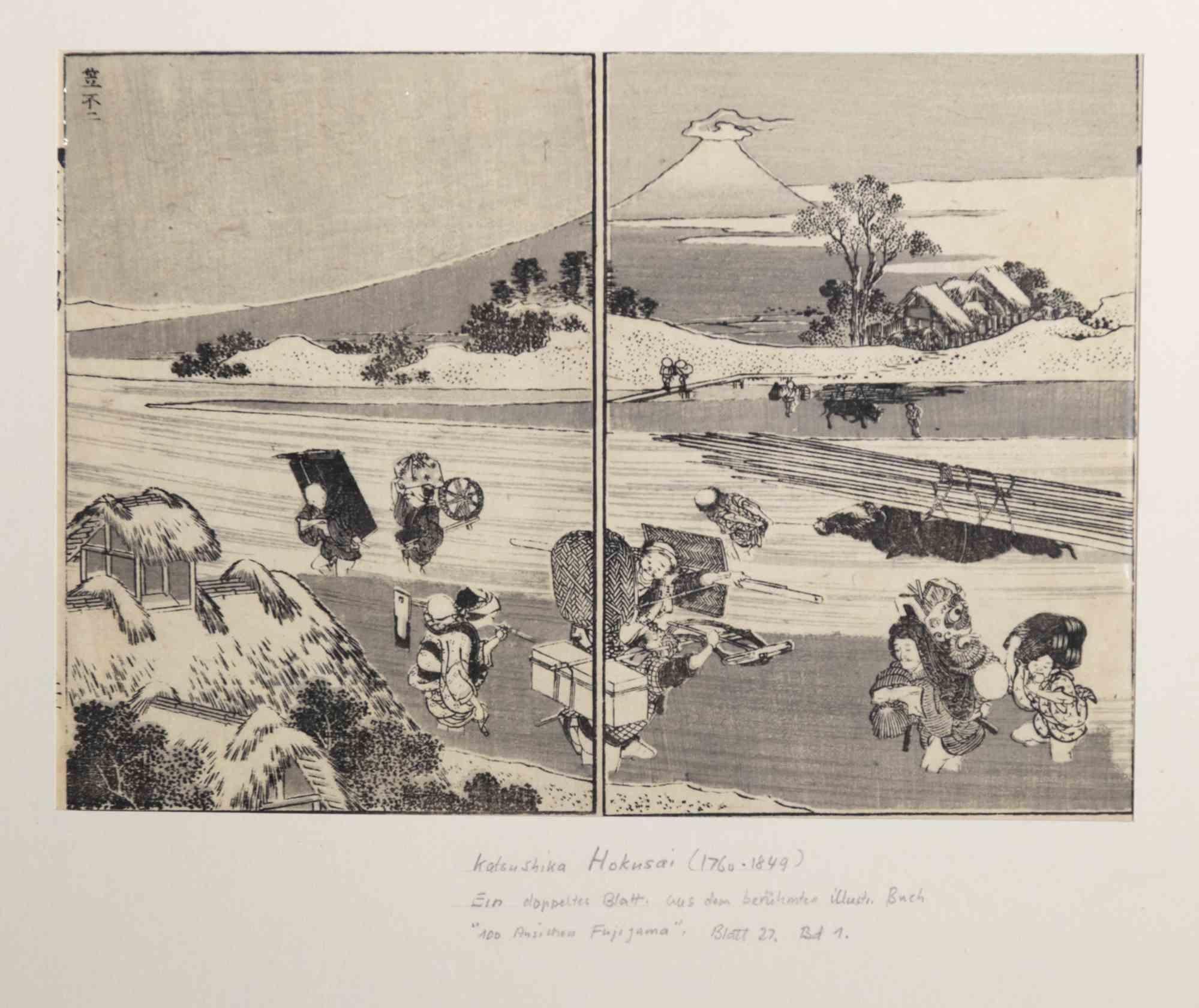 Landscape from Fugaku Hyakkei-Original Woodcut Print by Katsushika Hokusai-1878