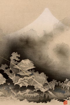 Mt. Fuji in a Thunderstorm — Japanese Cultural Icon, Woodblock Print