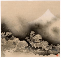 Mt. Fuji in a Thunderstorm — Japanese Cultural Icon, Woodblock Print