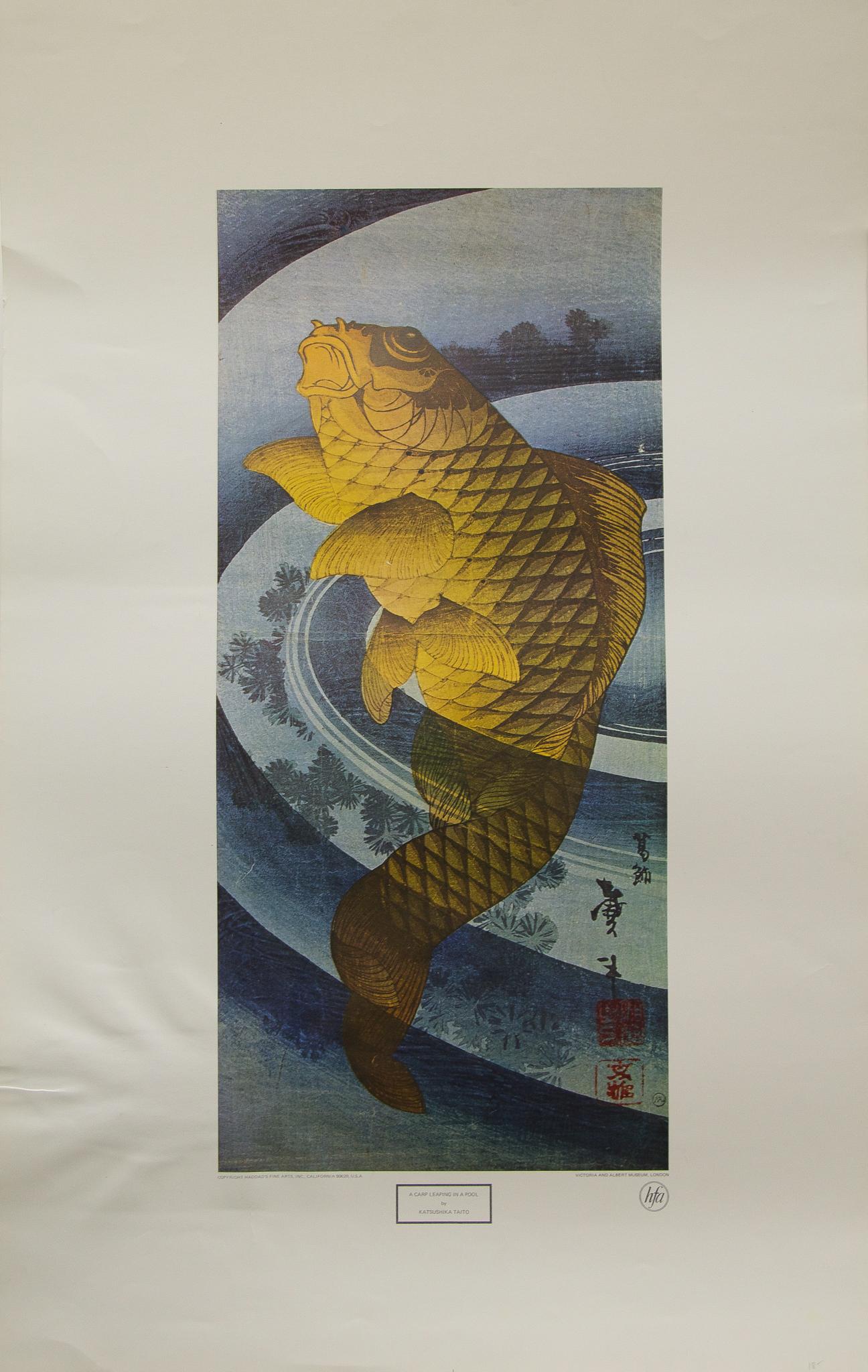 Katsushika Taito II Figurative Print - "A Carp Leaping in a Pool" by Katsushika Taito. Haddad's Fine Arts, Inc.