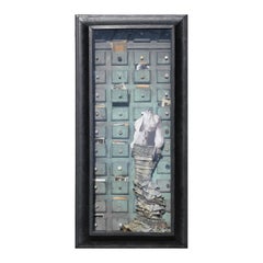 "Benevolence" Blue & Gray Small Drawers with Photographs Abstract Assemblage