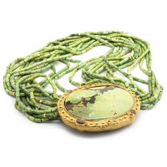 Katy Briscoe 18 Karat Yellow Gold Turquoise and Citrine Beaded Necklace / Pin