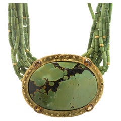 Katy Briscoe, collier/épingle en or jaune 18 carats avec perles de turquoise et de citrine