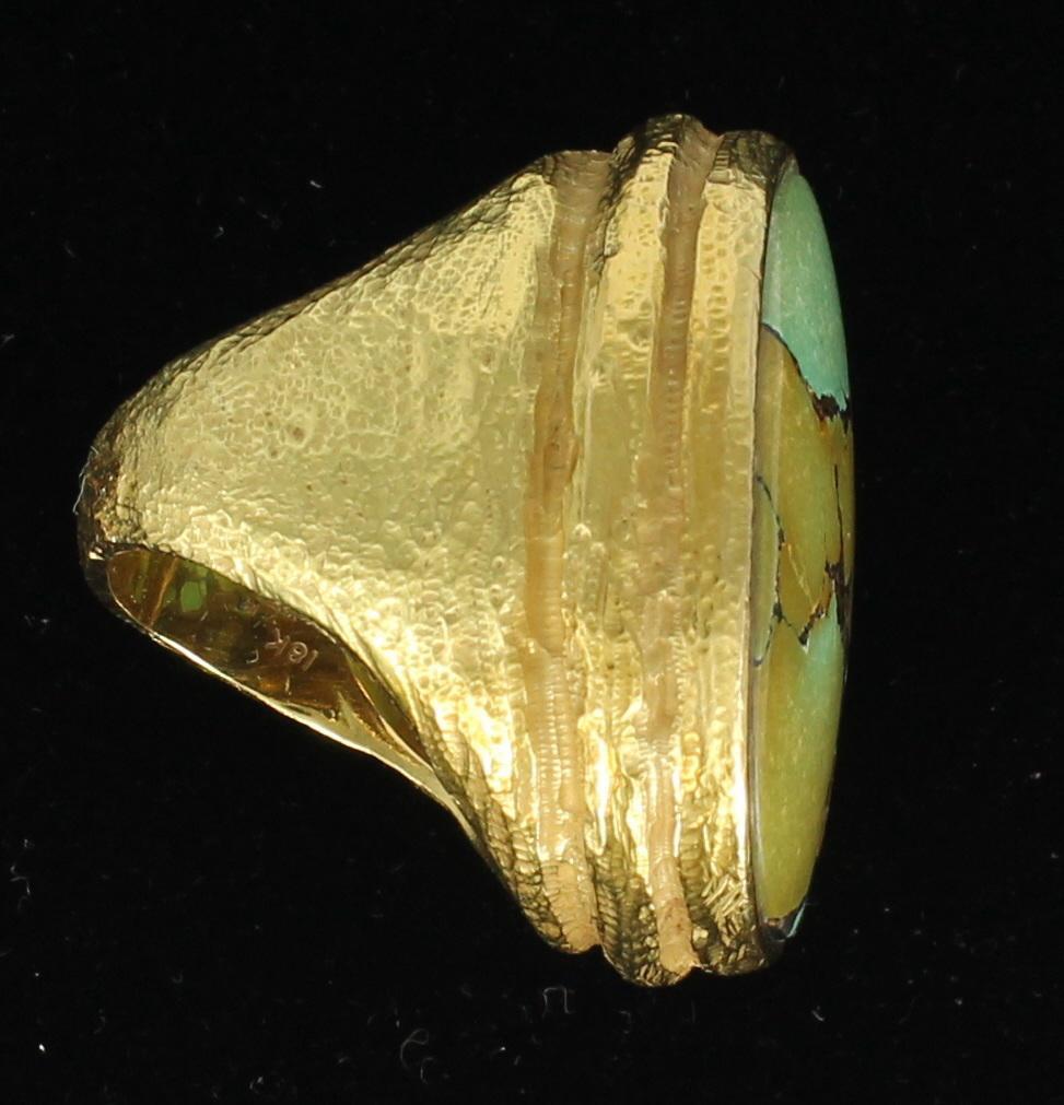 Artisan Katy Briscoe Chinese Turquoise Ring in 18 Karat Yellow Gold