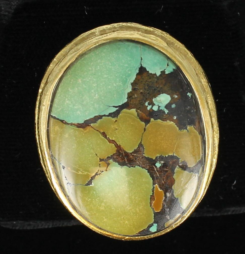 Katy Briscoe Chinese Turquoise Ring in 18 Karat Yellow Gold In Good Condition In Atlanta, GA