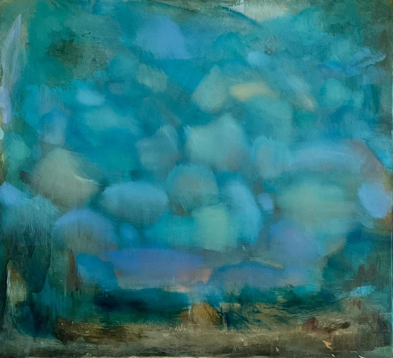 Still-Life Painting Katy Brown - Peinture de nuages magiques, paysage de ciel, art bleu décontracté, peinture de chambre à coucher Calming