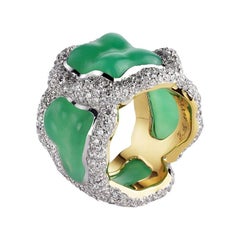 Fabergé Katya 18k White & Yellow Gold Chunky Diamond Ring with Green Chrysoprase