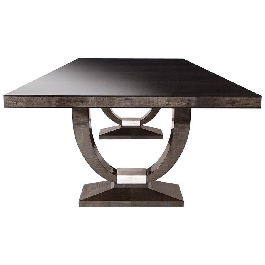 Davidson's Art Deco, Grace Dining Table, in Sycamore Black Wood and Nickel