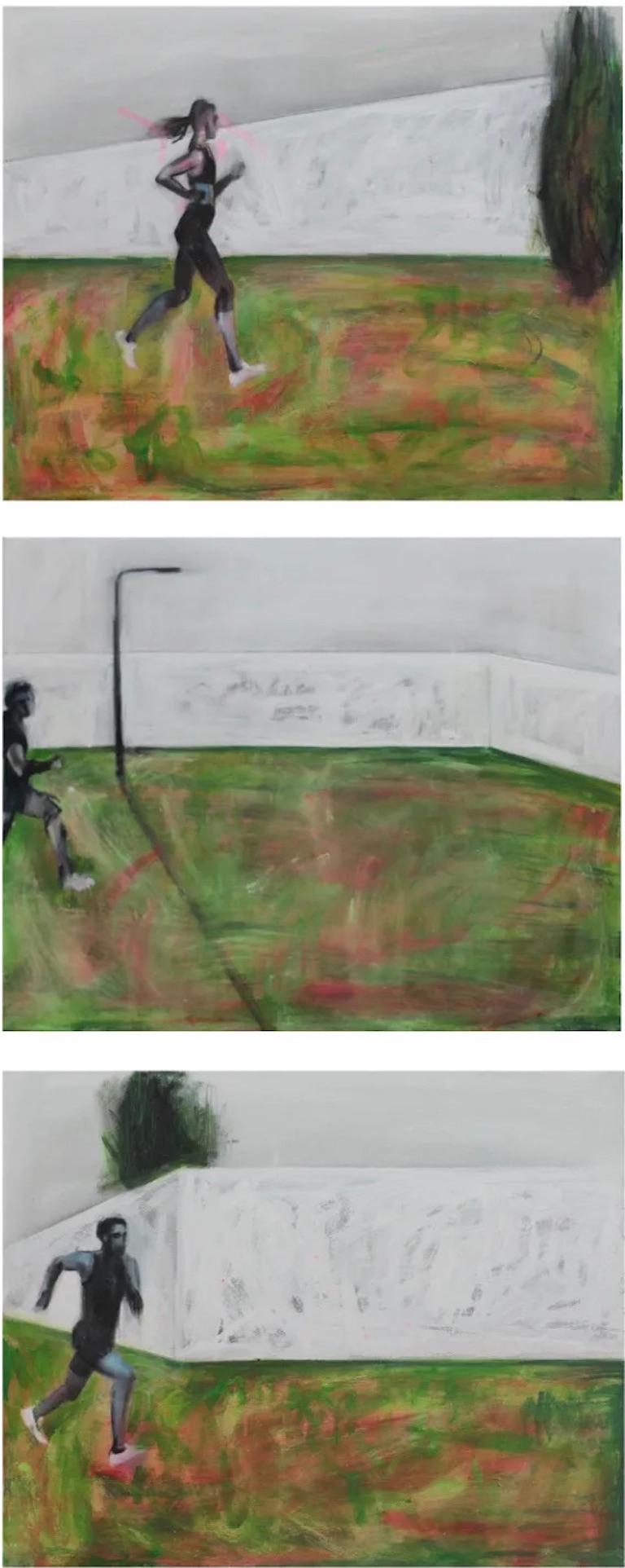 Running Man 1 ist ein vertikales Triptychon, bestehend aus 3 Gemälden von je 40 x 50 cm.

Das Triptychon kann als Fortsetzung von Katya Tsarevas Projekt "Story of one White House" von 2016 gesehen werden. In diesem Projekt untersuchte die Künstlerin