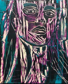Brielle, Acrylic Painting on Wood Carved Panel, Woodcut, Painting, Signed