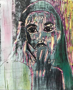 Juliette, Acrylic Painting on Wood Carved Panel, Woodcut, Painting, Signed