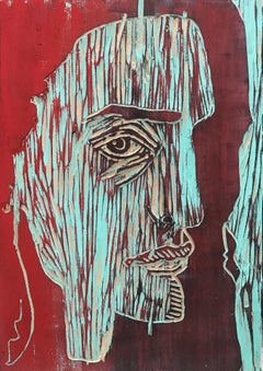Shirley, Acrylic Painting on Wood Carved Panel, Woodcut, Painting, Signed