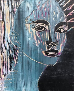 Sophia, Acrylic Painting on Wood Carved Panel, Woodcut, Painting, Signed