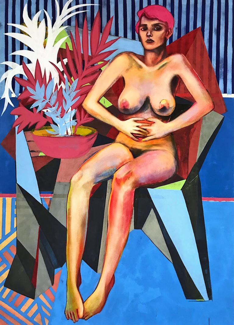 Katya Zvereva Figurative Painting - Sunset, Oil and Acrylic Painting on Canvas, Figurative Art, Nude, Signed
