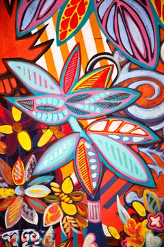 Vases 2, Oil and Acrylic Painting on Linen Canvas, Vivid Colors, Flora, Signed