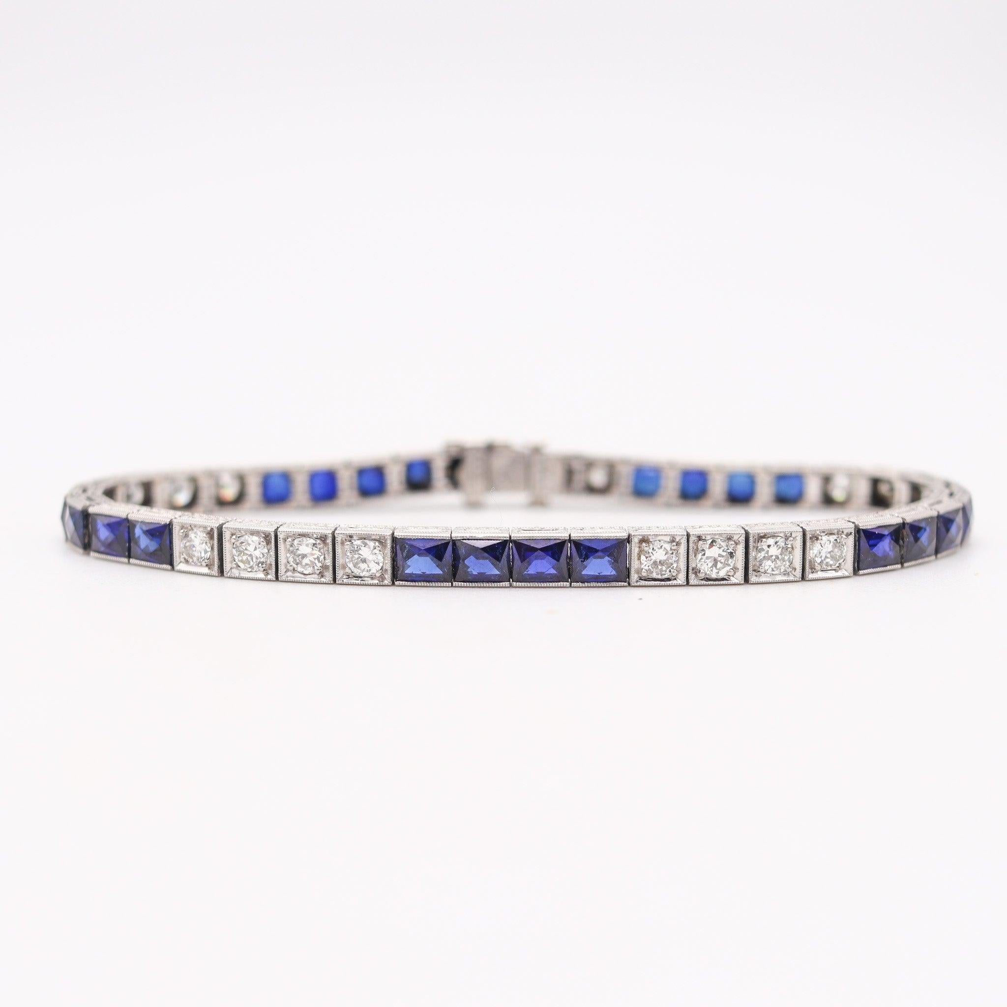 KATZ & OGUSH 1930 Art Déco Pulsera Riviera de platino con zafiros y diamantes Art Decó en venta