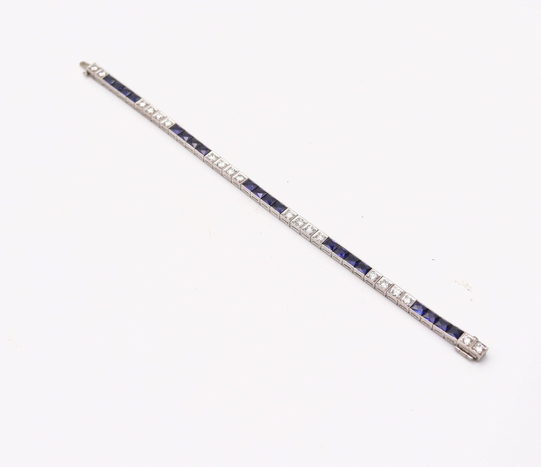 KATZ & OGUSH 1930 Art Déco Pulsera Riviera de platino con zafiros y diamantes en Excelente estado para la venta en Miami, FL