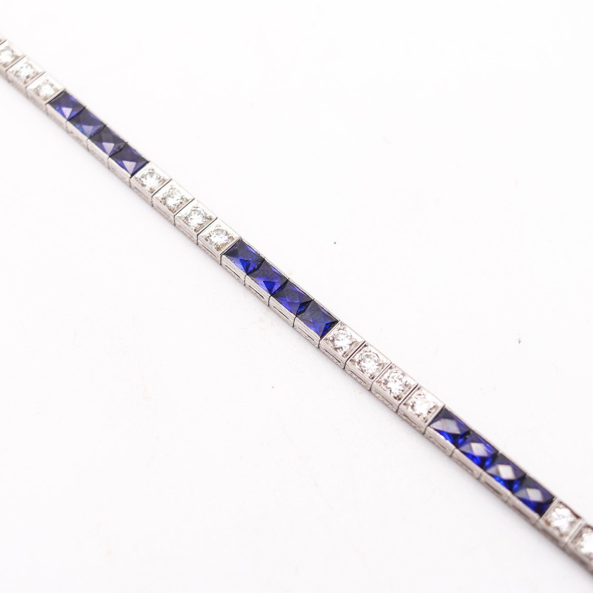 De las mujeres KATZ & OGUSH 1930 Art Déco Pulsera Riviera de platino con zafiros y diamantes en venta