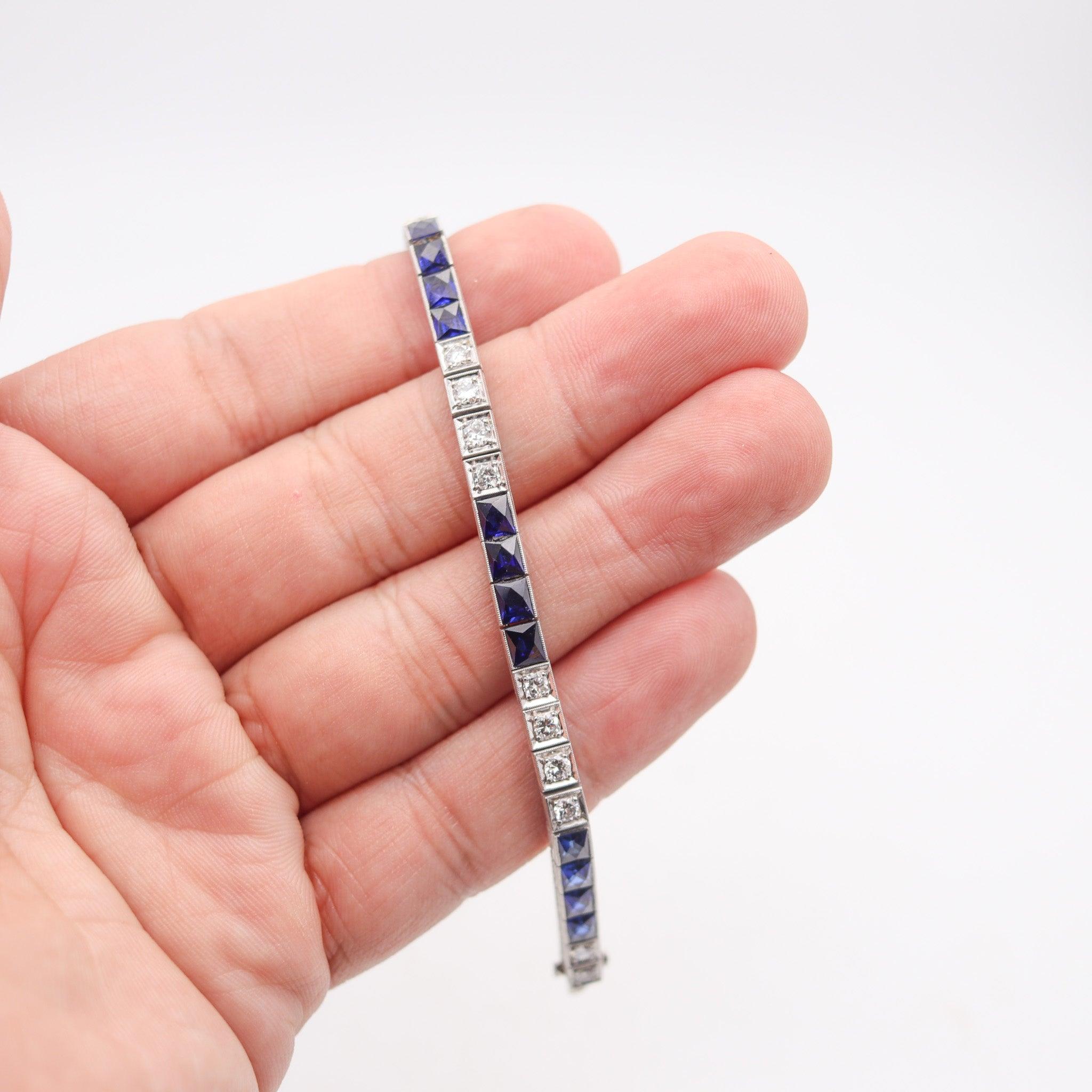 KATZ & OGUSH 1930 Art Déco Pulsera Riviera de platino con zafiros y diamantes en venta 1