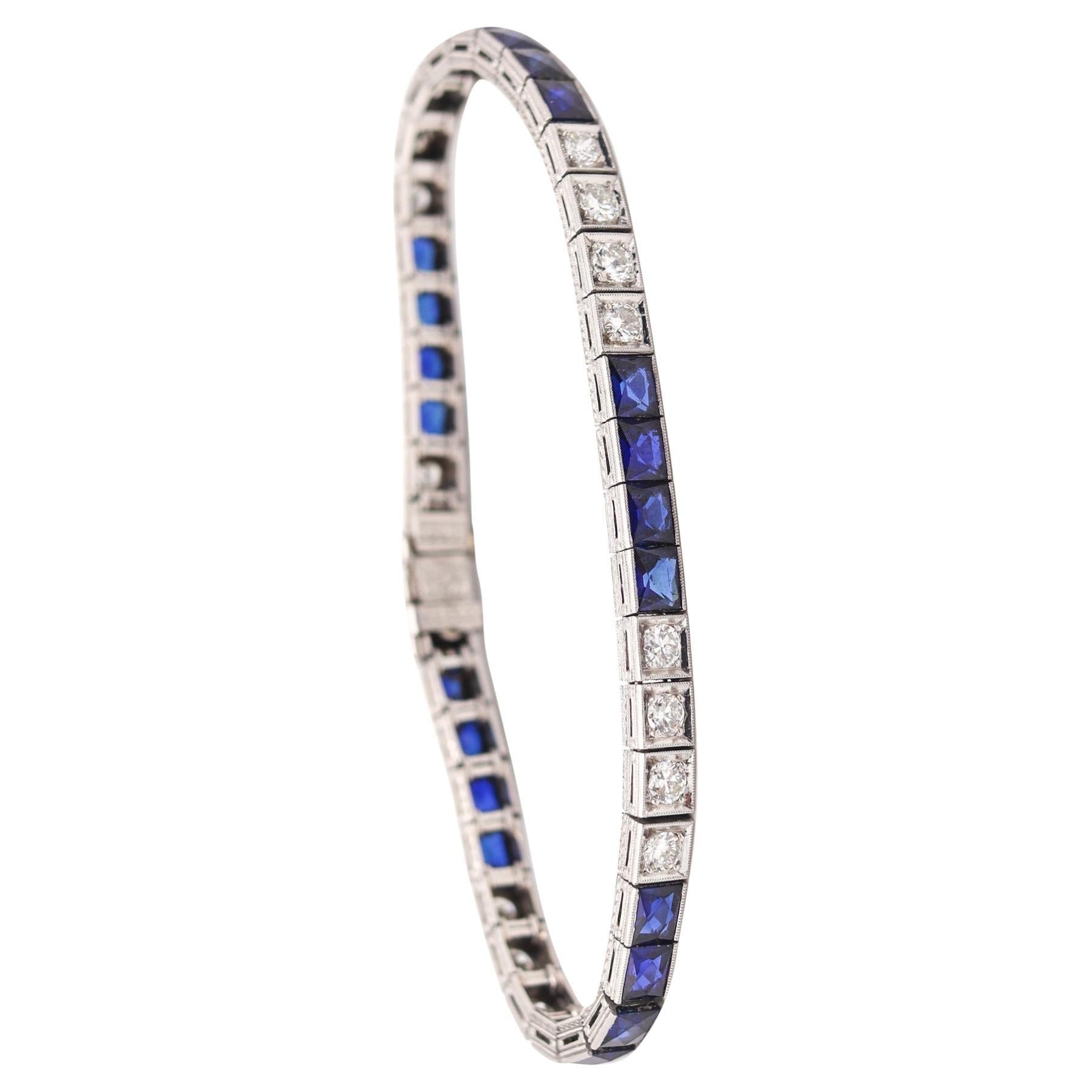 KATZ & OGUSH 1930 Art Déco Pulsera Riviera de platino con zafiros y diamantes