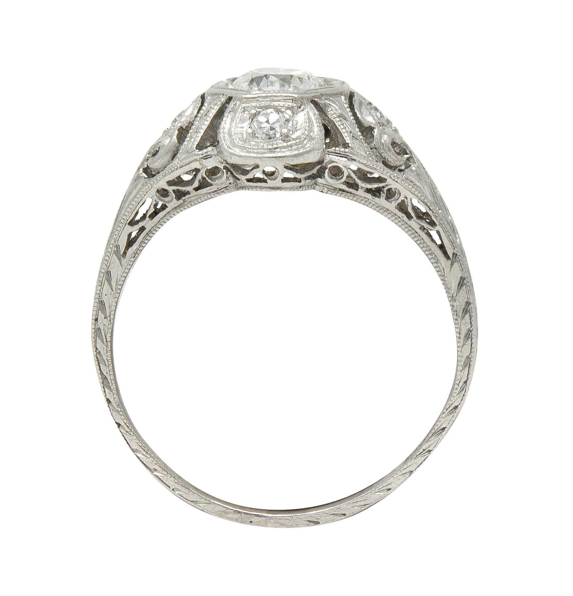 Katz & Ogush Art Deco 0.53 CTW Diamond Platinum Scrolling Engagement Ring For Sale 5