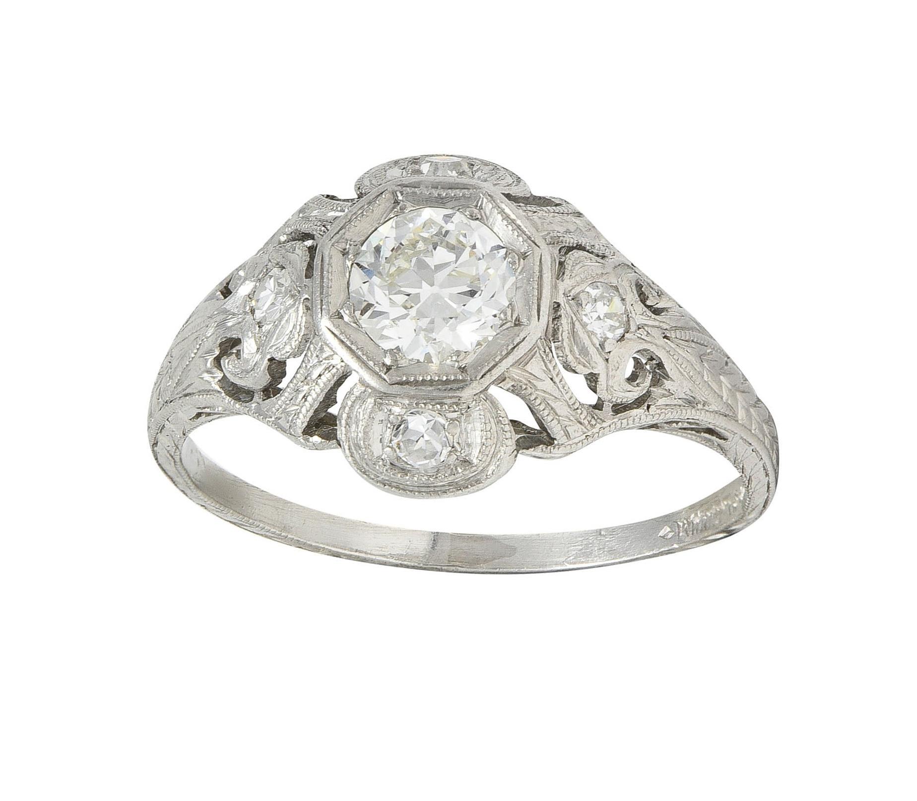 Katz & Ogush Art Deco 0.53 CTW Diamond Platinum Scrolling Engagement Ring For Sale 6