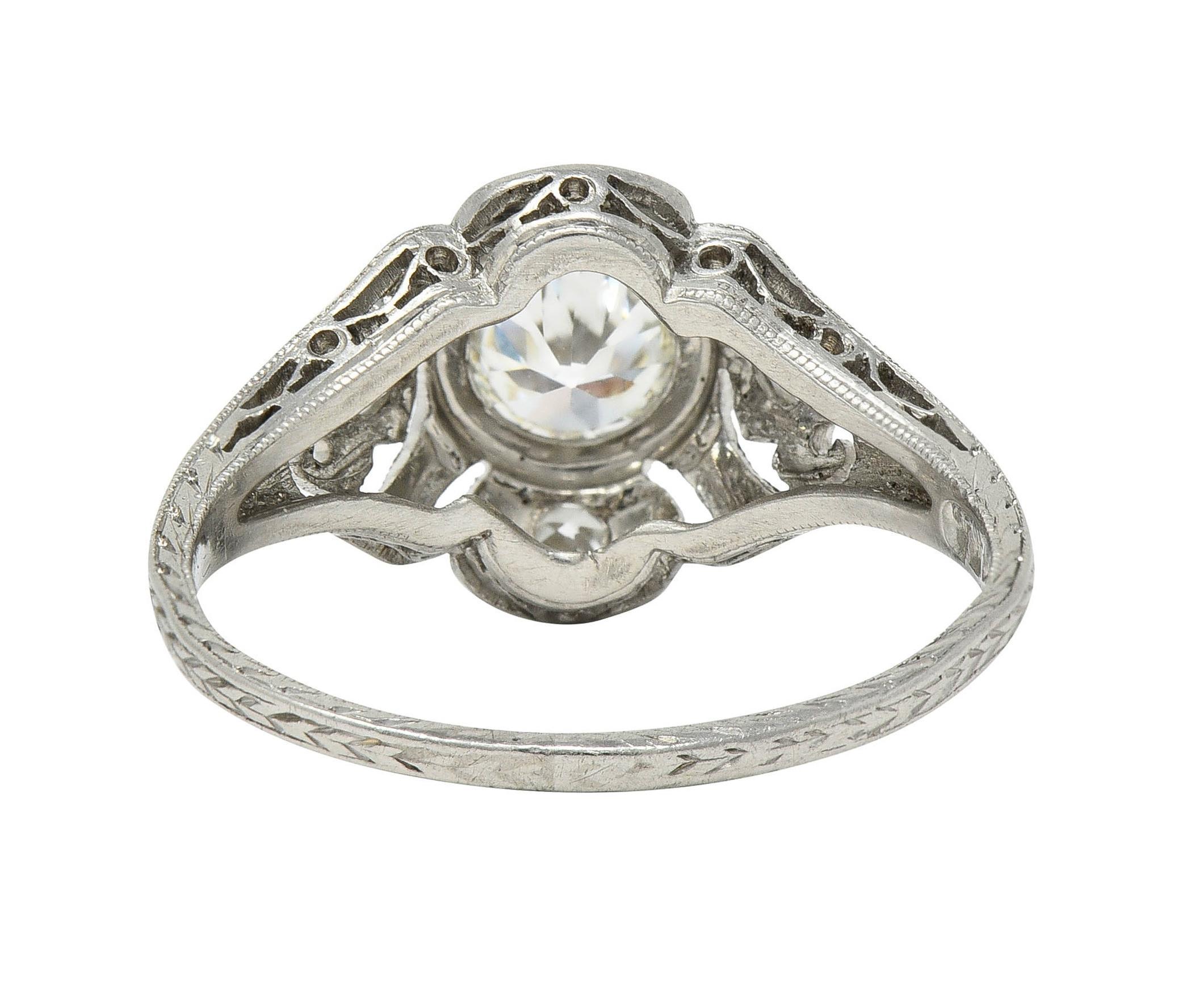 Katz & Ogush Art Deco 0.53 CTW Diamond Platinum Scrolling Engagement Ring For Sale 1