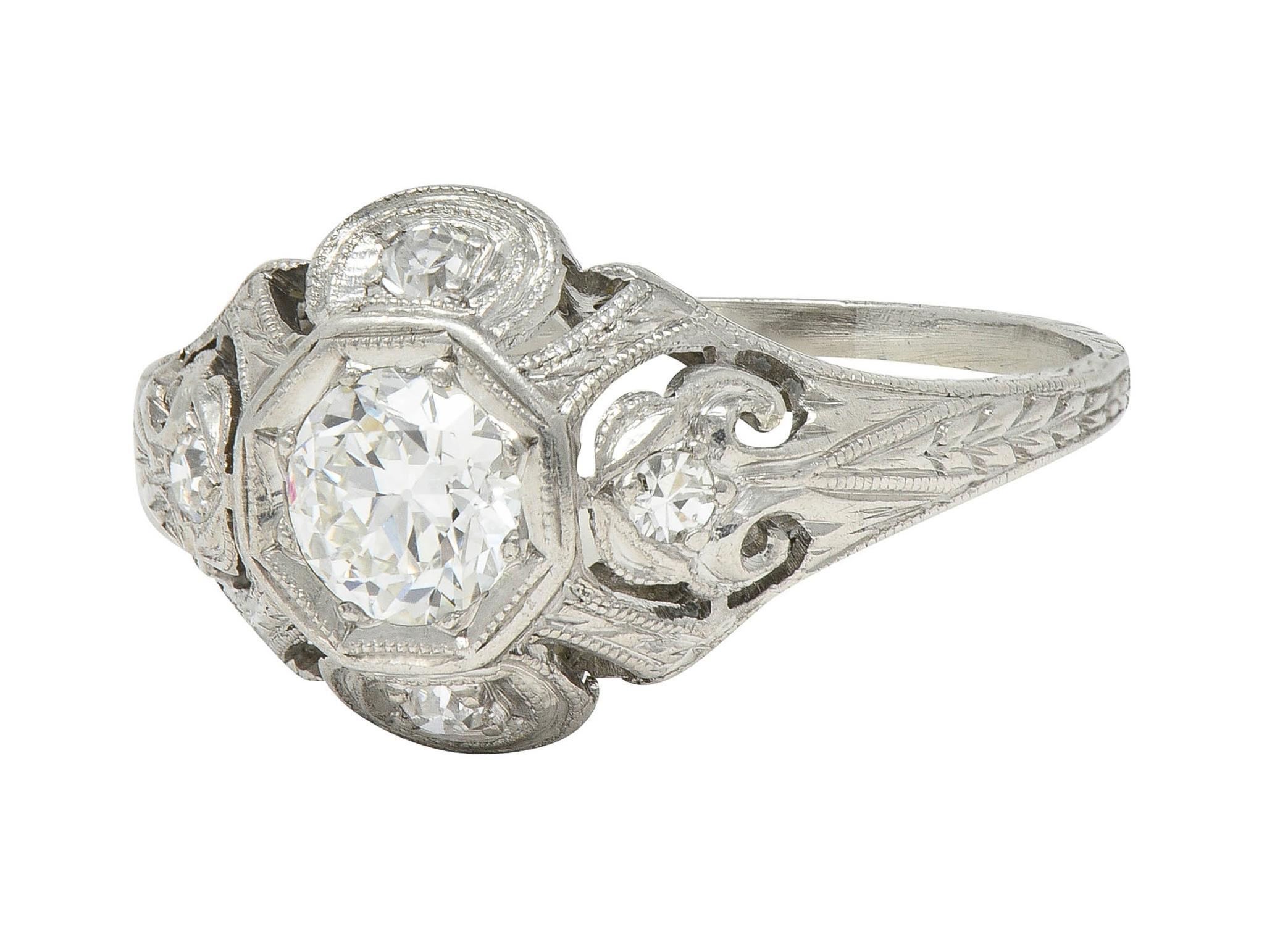 Katz & Ogush Art Deco 0.53 CTW Diamond Platinum Scrolling Engagement Ring For Sale 2