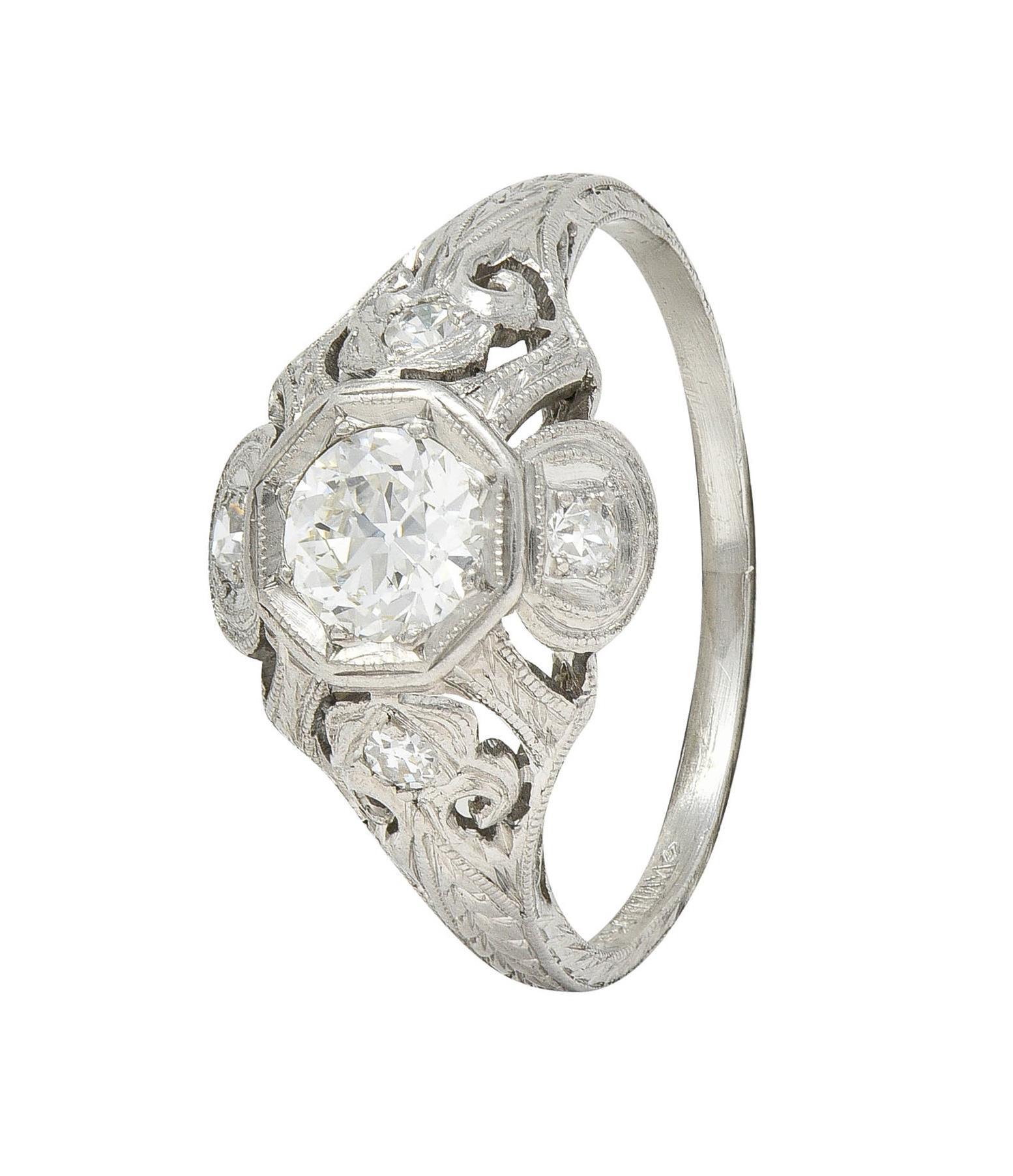 Katz & Ogush Art Deco 0.53 CTW Diamond Platinum Scrolling Engagement Ring For Sale 4