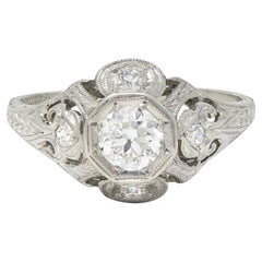 Katz & Ogush Art Deco 0,53 CTW Diamant Platin Verlobungsring mit Schnörkeln aus Platin