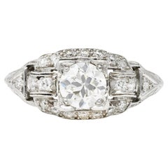 Katz & Ogush Art Deco 0.80 Carat Diamond Platinum Buckle Engagement Ring