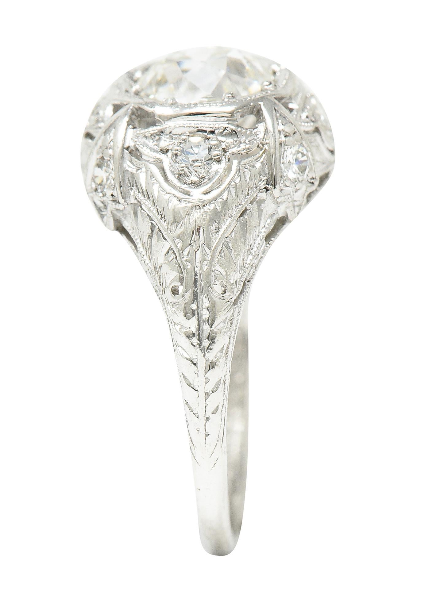 Katz & Ogush Art Deco 1.15 CTW Old European Cut Diamond Platinum Engagement Ring For Sale 5