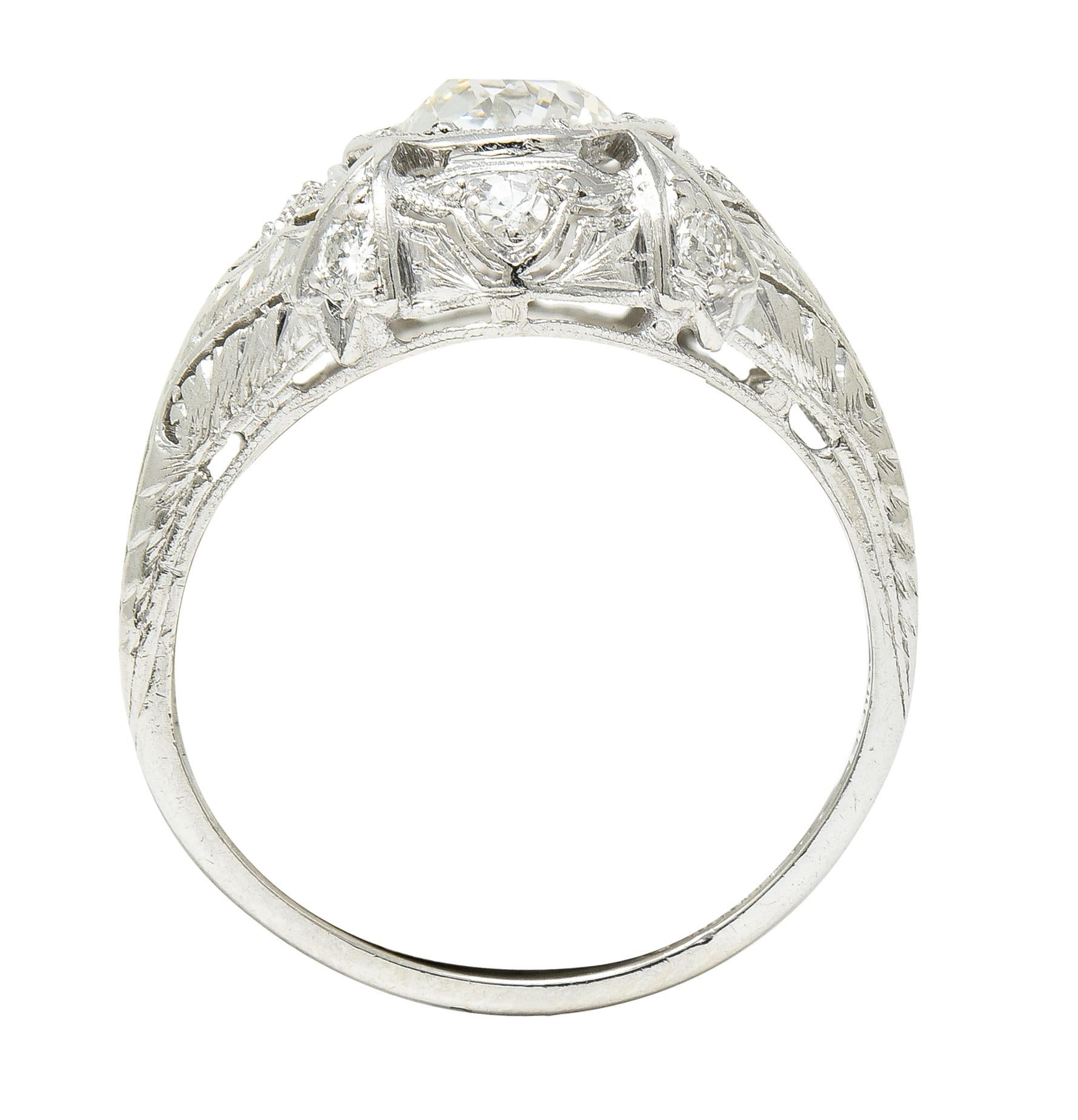 Katz & Ogush Art Deco 1.15 CTW Old European Cut Diamond Platinum Engagement Ring For Sale 6
