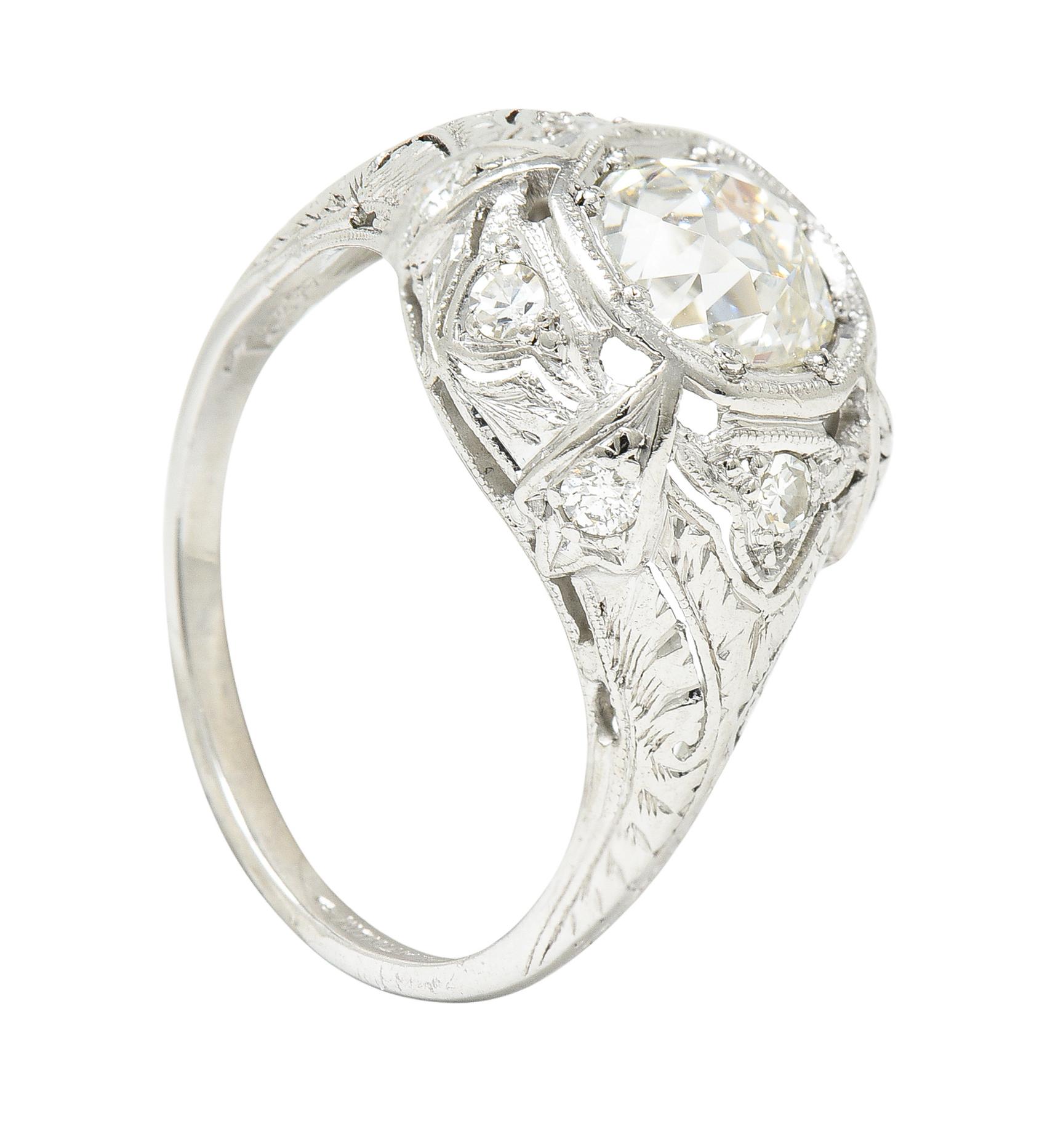 Anello di fidanzamento in platino con diamante vecchio taglio europeo Katz & Ogush Art Deco 1,15 CTW in vendita 6