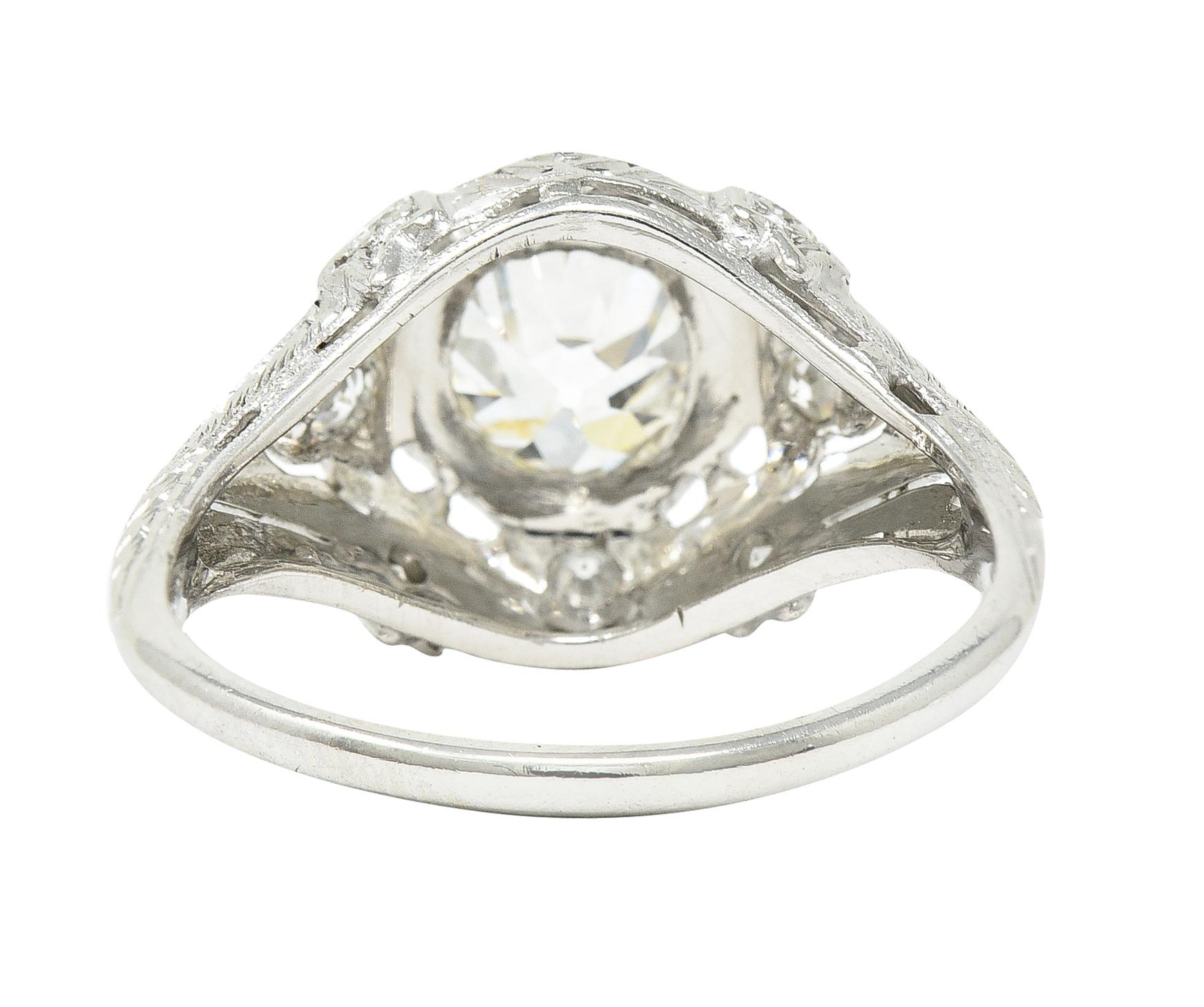 Women's or Men's Katz & Ogush Art Deco 1.15 CTW Old European Cut Diamond Platinum Engagement Ring For Sale