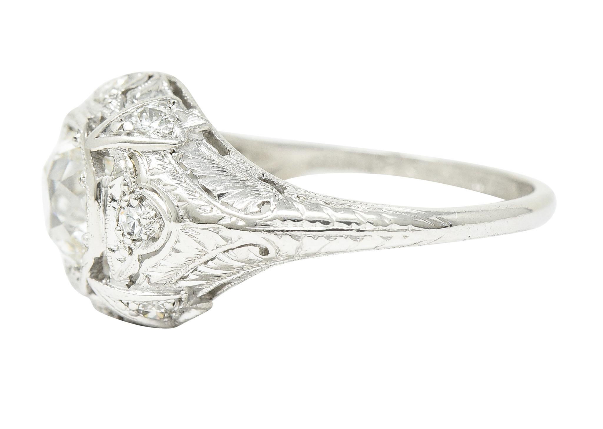 Katz & Ogush Art Deco 1.15 CTW Old European Cut Diamond Platinum Engagement Ring For Sale 1