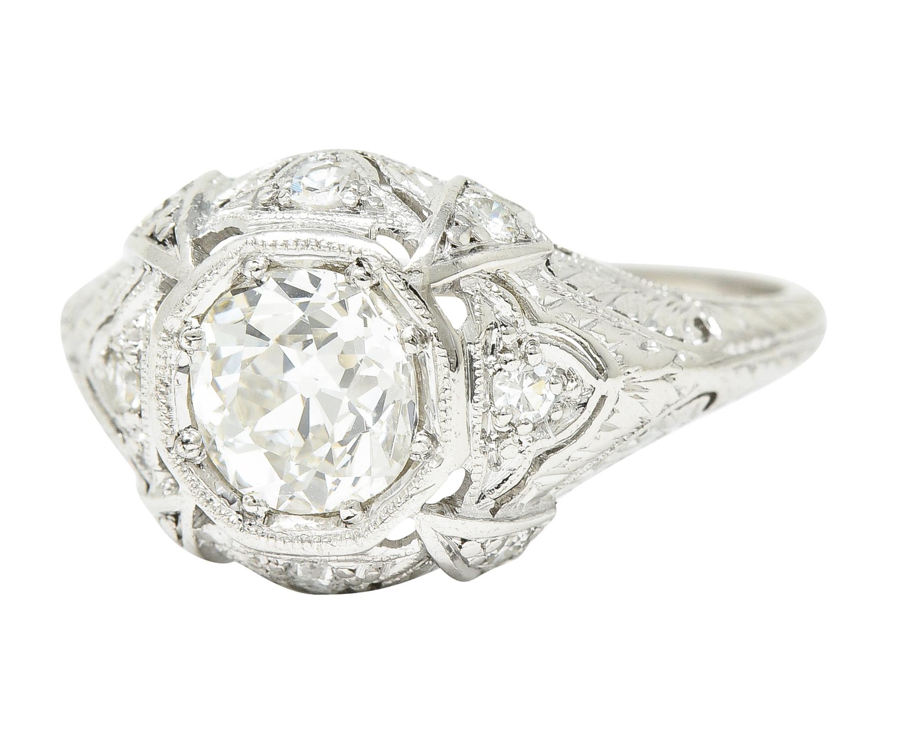 Katz & Ogush Art Deco 1.15 CTW Old European Cut Diamond Platinum Engagement Ring For Sale 2