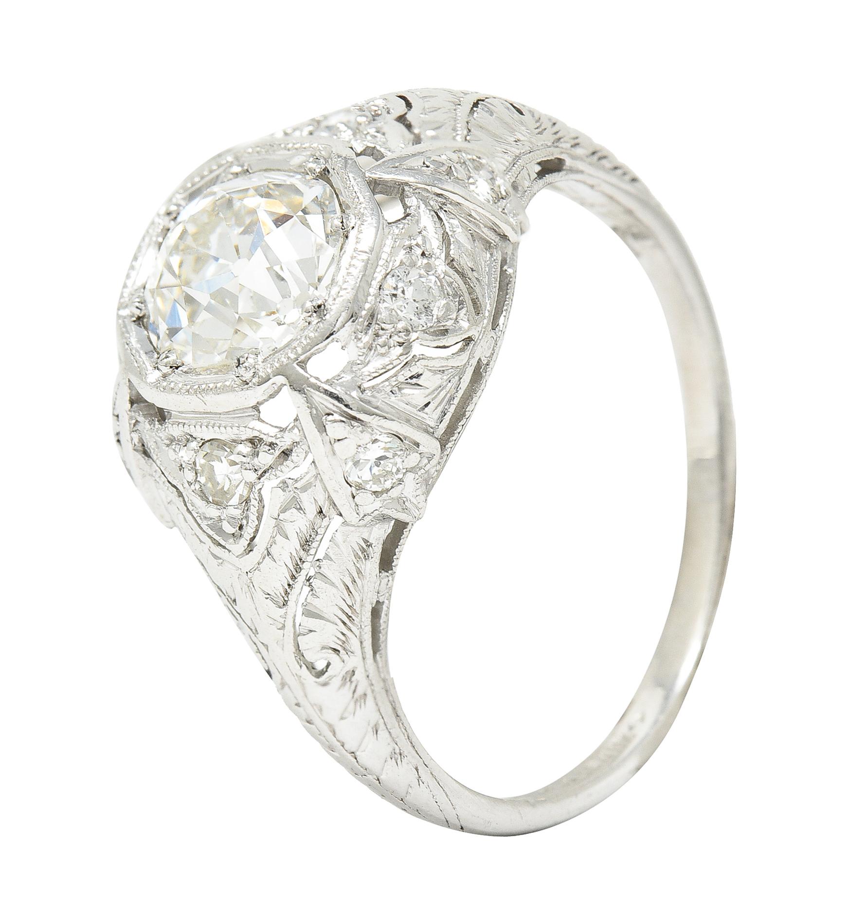 Katz & Ogush Art Deco 1.15 CTW Old European Cut Diamond Platinum Engagement Ring For Sale 4
