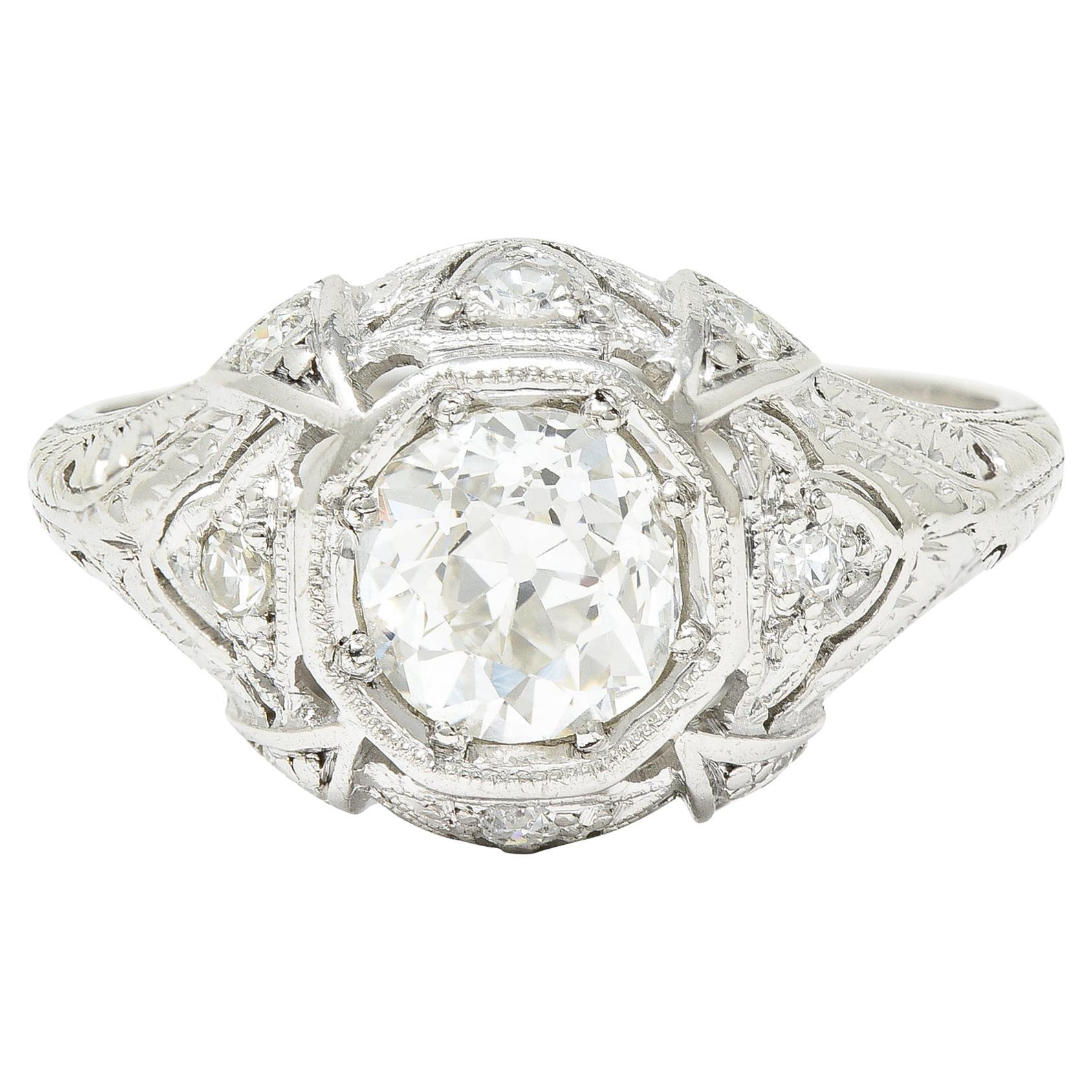 Katz & Ogush Art Deco 1.15 CTW Old European Cut Diamond Platinum Engagement Ring For Sale
