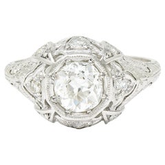 Katz & Ogush Art Deco Verlobungsring aus Platin mit 1,15 Karat Diamant im alteuropäischen Schliff