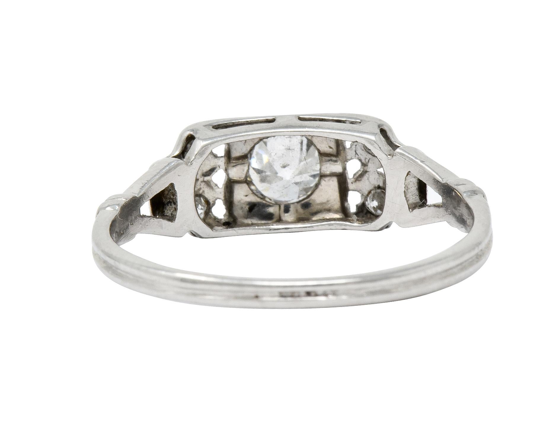 Katz & Ogush Art Deco Diamond Platinum Engagement Ring, circa 1930 In Excellent Condition In Philadelphia, PA